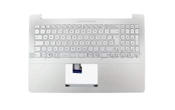 Clavier incl. topcase DE (allemand) argent/argent avec rétro-éclairage original pour Asus N501JW