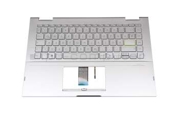 Clavier incl. topcase DE (allemand) argent/argent avec rétro-éclairage original pour Asus VivoBook Flip 14 TP470EA
