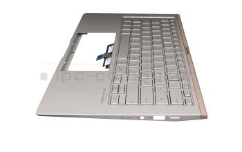 Clavier incl. topcase DE (allemand) argent/argent avec rétro-éclairage original pour Asus ZenBook 14 UX433FLC