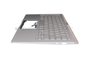 Clavier incl. topcase DE (allemand) argent/argent avec rétro-éclairage original pour Asus ZenBook 14 UX433FN