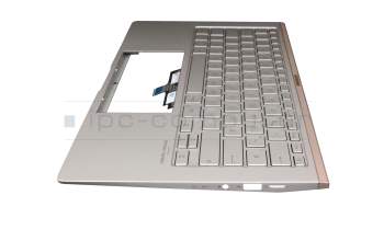 Clavier incl. topcase DE (allemand) argent/argent avec rétro-éclairage original pour Asus ZenBook 14 UX434FA