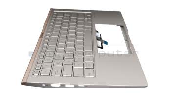Clavier incl. topcase DE (allemand) argent/argent avec rétro-éclairage original pour Asus ZenBook 14 UX434FLC