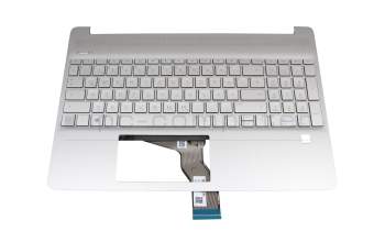 Clavier incl. topcase DE (allemand) argent/argent avec rétro-éclairage original pour HP 15s-eq0000