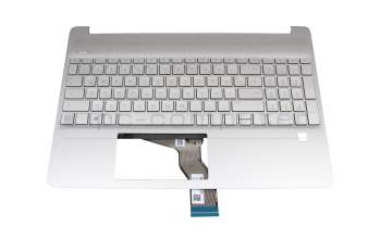 Clavier incl. topcase DE (allemand) argent/argent avec rétro-éclairage original pour HP 15s-fq5000