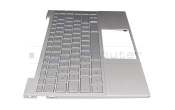 Clavier incl. topcase DE (allemand) argent/argent avec rétro-éclairage original pour HP Envy 13-ba0000