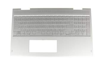 Clavier incl. topcase DE (allemand) argent/argent avec rétro-éclairage original pour HP Envy x360 15-bp100