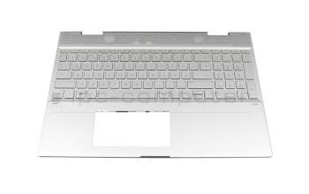 Clavier incl. topcase DE (allemand) argent/argent avec rétro-éclairage original pour HP Envy x360 15-cn0000