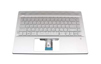 Clavier incl. topcase DE (allemand) argent/argent avec rétro-éclairage original pour HP Pavilion 14-ce0000