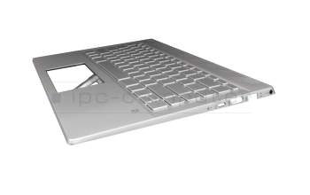 Clavier incl. topcase DE (allemand) argent/argent avec rétro-éclairage original pour HP Pavilion 14-ce0000