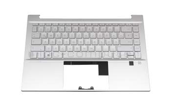 Clavier incl. topcase DE (allemand) argent/argent avec rétro-éclairage original pour HP Pavilion 14-dv0000