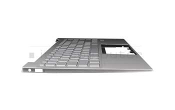 Clavier incl. topcase DE (allemand) argent/argent avec rétro-éclairage original pour HP Pavilion 14-dv0000