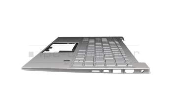 Clavier incl. topcase DE (allemand) argent/argent avec rétro-éclairage original pour HP Pavilion 14-dv0000
