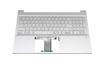 Clavier incl. topcase DE (allemand) argent/argent avec rétro-éclairage original pour HP Pavilion 15-eg0000