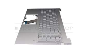 Clavier incl. topcase DE (allemand) argent/argent avec rétro-éclairage original pour HP Pavilion 15-eg0000