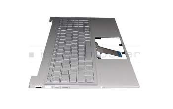 Clavier incl. topcase DE (allemand) argent/argent avec rétro-éclairage original pour HP Pavilion 15-eg0000