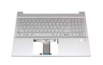 Clavier incl. topcase DE (allemand) argent/argent avec rétro-éclairage original pour HP Pavilion 15-eg3000