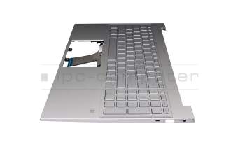 Clavier incl. topcase DE (allemand) argent/argent avec rétro-éclairage original pour HP Pavilion 15-eg3000