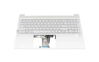 Clavier incl. topcase DE (allemand) argent/argent avec rétro-éclairage original pour HP Pavilion 15-eg3000