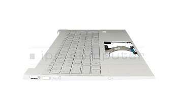 Clavier incl. topcase DE (allemand) argent/argent avec rétro-éclairage original pour HP Pavilion 15-eg3000