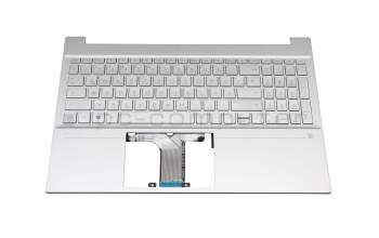 Clavier incl. topcase DE (allemand) argent/argent avec rétro-éclairage original pour HP Pavilion 15-eh1000