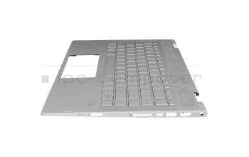 Clavier incl. topcase DE (allemand) argent/argent avec rétro-éclairage original pour HP Pavilion x360 14-cd0100