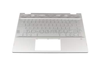 Clavier incl. topcase DE (allemand) argent/argent avec rétro-éclairage original pour HP Pavilion x360 14-cd0200