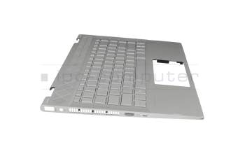 Clavier incl. topcase DE (allemand) argent/argent avec rétro-éclairage original pour HP Pavilion x360 14-cd1000
