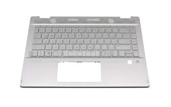 Clavier incl. topcase DE (allemand) argent/argent avec rétro-éclairage original pour HP Pavilion x360 14-dh0100
