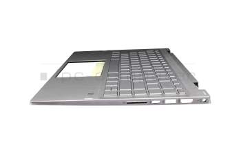 Clavier incl. topcase DE (allemand) argent/argent avec rétro-éclairage original pour HP Pavilion x360 14-dw1000