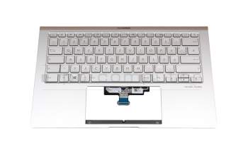 Clavier incl. topcase DE (allemand) blanc/argent avec rétro-éclairage original pour Asus ZenBook 14 UM433DA