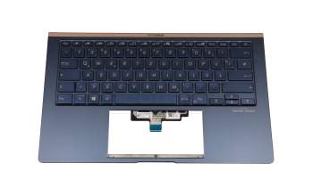 Clavier incl. topcase DE (allemand) bleu/bleu avec rétro-éclairage original pour Asus ZenBook 14 UX434FL