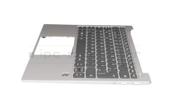 Clavier incl. topcase DE (allemand) gris/argent avec rétro-éclairage original pour Lenovo Yoga S730-13IWL (81J0)