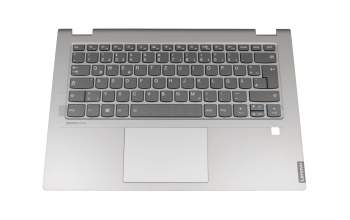 Clavier incl. topcase DE (allemand) gris/argent avec rétro-éclairage pour les empreintes digitales original pour Lenovo IdeaPad C340-14IWL (81RL)