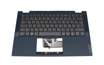 Clavier incl. topcase DE (allemand) gris foncé/bleu avec rétro-éclairage bleu original pour Lenovo IdeaPad Flex 5-14ALC05 (82HU)