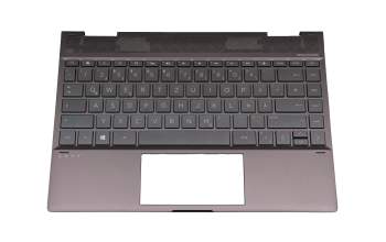Clavier incl. topcase DE (allemand) gris foncé/gris avec rétro-éclairage original pour HP Envy x360 13-ag0000