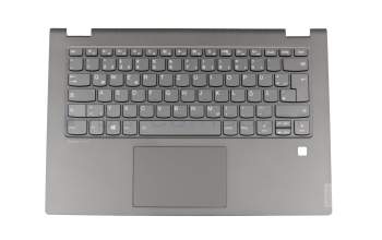 Clavier incl. topcase DE (allemand) gris/gris avec rétro-éclairage (Fingerprint) original pour Lenovo IdeaPad C340-14IWL (81RL)