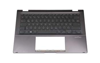 Clavier incl. topcase DE (allemand) gris/gris avec rétro-éclairage (Gun Metal Grey) original pour Asus ZenBook Flip 14 UX463FA
