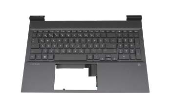Clavier incl. topcase DE (allemand) gris/gris avec rétro-éclairage original pour HP Victus 16-d1000
