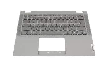 Clavier incl. topcase DE (allemand) gris/gris avec rétro-éclairage original pour Lenovo IdeaPad Flex 5-14IIL05 (81WS/81X1)