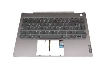 Clavier incl. topcase DE (allemand) gris/gris avec rétro-éclairage original pour Lenovo ThinkBook 13s IWL (20R9)