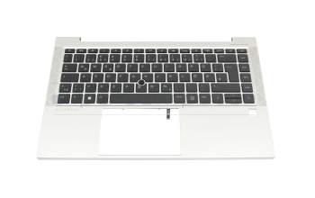 Clavier incl. topcase DE (allemand) noir/argent avec rétro-éclairage et mouse stick original pour HP EliteBook 840 G7