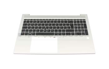 Clavier incl. topcase DE (allemand) noir/argent avec rétro-éclairage et mouse stick original pour HP EliteBook 850 G8