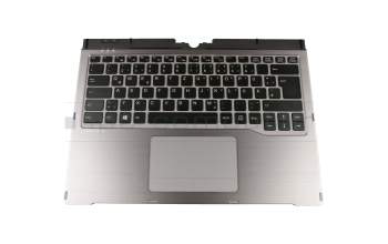 Clavier incl. topcase DE (allemand) noir/argent avec rétro-éclairage original pour Fujitsu LifeBook T935