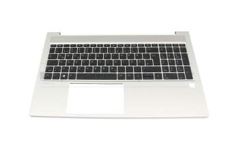 Clavier incl. topcase DE (allemand) noir/argent avec rétro-éclairage original pour HP ProBook 455 G10