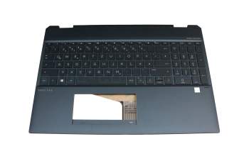 Clavier incl. topcase DE (allemand) noir/bleu avec rétro-éclairage original pour HP Spectre x360 15-df1000