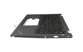 Clavier incl. topcase DE (allemand) noir/gris avec rétro-éclairage et mouse stick (no WWAN) original pour Lenovo ThinkPad Yoga X13 Gen 2 (20W8/20W9)