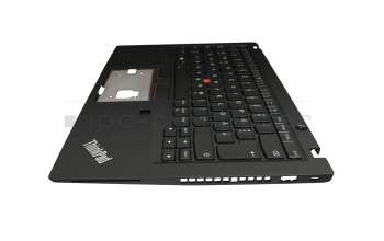 Clavier incl. topcase DE (allemand) noir/noir avec rétro-éclairage et mouse stick original pour Lenovo ThinkPad T14s Gen 1 (20UH/20UJ)