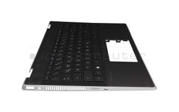 Clavier incl. topcase DE (allemand) noir/noir avec rétro-éclairage original pour HP Pavilion x360 14-dh0000