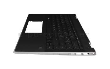 Clavier incl. topcase DE (allemand) noir/noir avec rétro-éclairage original pour HP Pavilion x360 14-dh0100