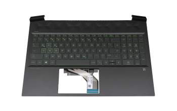 Clavier incl. topcase DE (allemand) noir/vert/noir avec rétro-éclairage original pour HP Pavilion Gaming 16-a0000